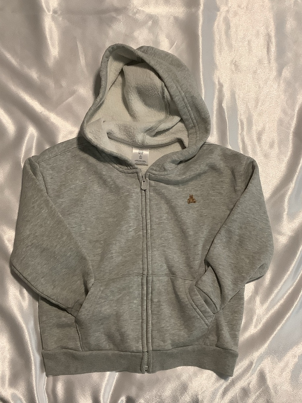 GAP Light Gray Kids Zip-Up Hoodie with Sherpa Hood
